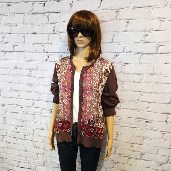 NEW YORK & COMPANY, Boho brown and burgundy button up cardigan - Picture 6 of 10
